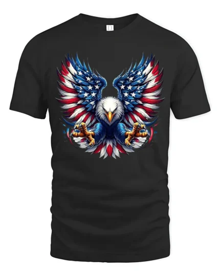 USA Eagle Wings Patriotic American T-Shirt - black t-shirt on white background