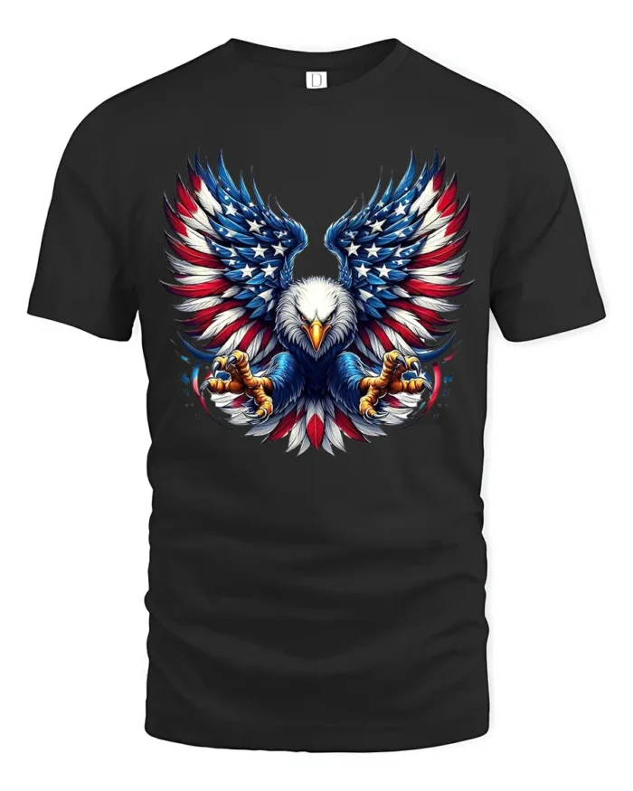 USA Eagle Wings Patriotic American T-Shirt - black t-shirt on white background