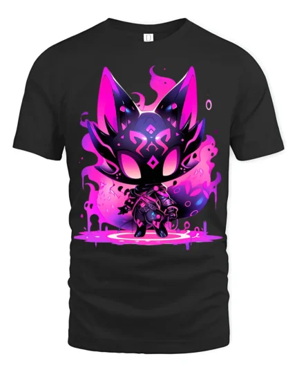 Neon Cat Creature Glowing Fantasy Animal T-Shirt - black t-shirt on white background