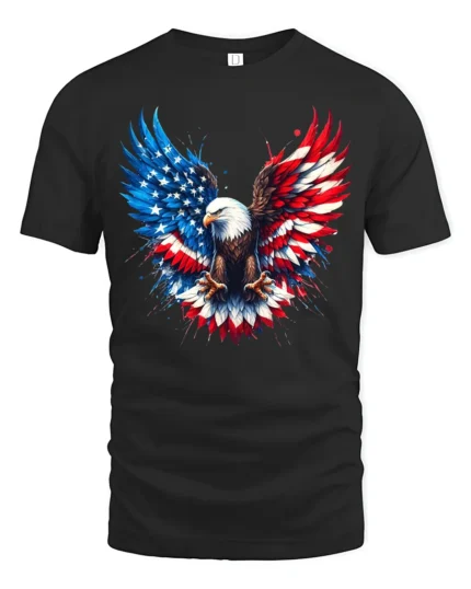 American Eagle Wings Patriotic USA Flag T-Shirt - black t-shirt on white background