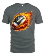 Flaming USA Football Patriotic Game T-Shirt - gray t-shirt on white background