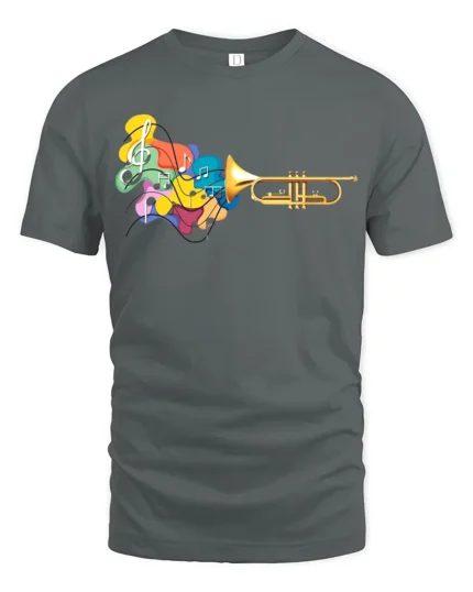 Trumpet Music Colorful Jazz Lover T-Shirt - gray t-shirt on white background
