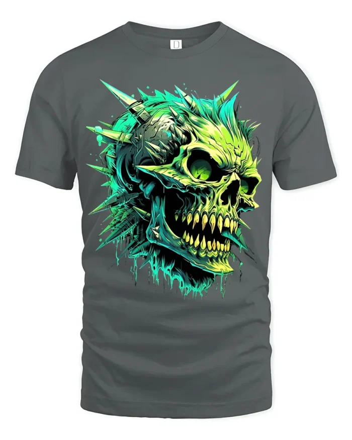 Radioactive Skull T-Shirt Edgy Green Skull - gray t-shirt on white background