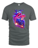Neon Heart Vibrant Anatomical Love T-Shirt - gray t-shirt on white background