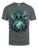 Necromancer Eerie Green Skull Sorcerer - gray t-shirt on white background