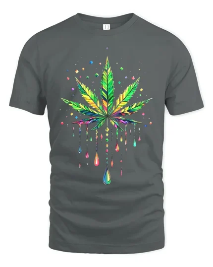 Psychedelic Leaf Colorful Marijuana T-Shirt - gray t-shirt on white background