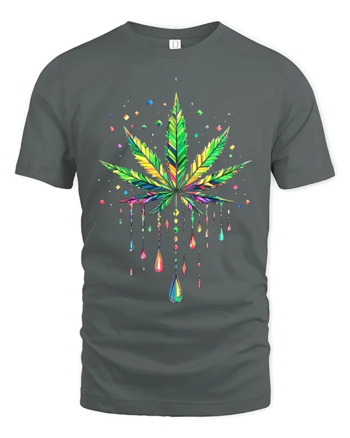 Psychedelic Leaf Colorful Marijuana T-Shirt - gray t-shirt on white background