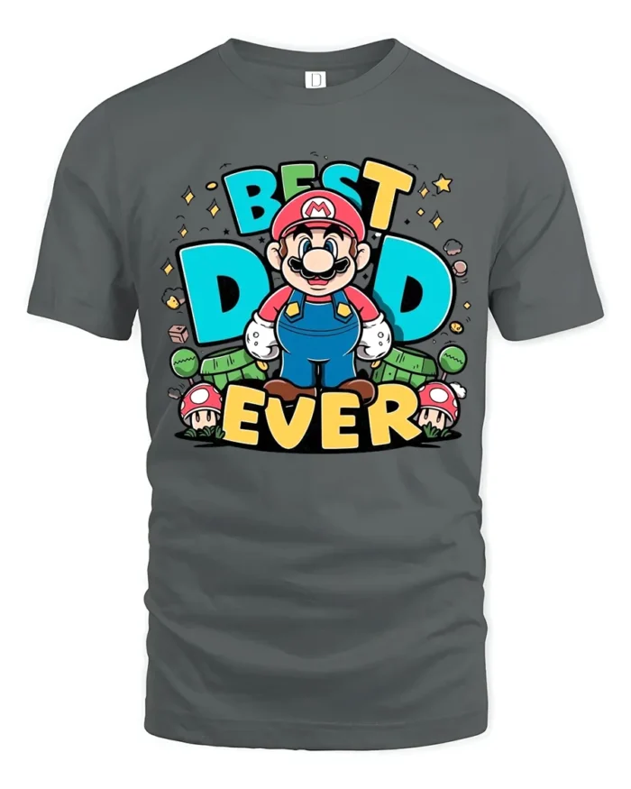Retro Dad Gamer Best Dad Ever Mario Now - gray t-shirt on white background