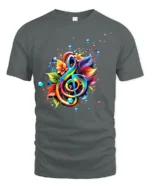 Rainbow Music Colorful Treble Clef Shirt - gray t-shirt on white background