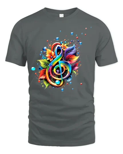 Rainbow Music Colorful Treble Clef Shirt - gray t-shirt on white background