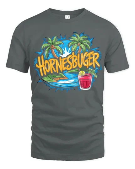 Hornesbuger Beach Tropical Vacation T-Shirt - gray t-shirt on white background