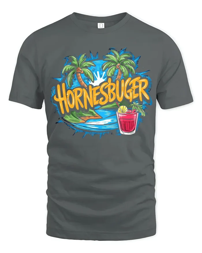 Hornesbuger Beach Tropical Vacation T-Shirt - gray t-shirt on white background