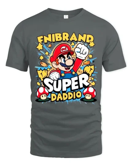 Video Game Dad T-Shirt Super Daddio Mario - gray t-shirt on white background