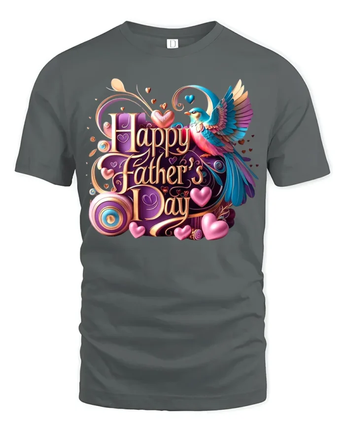 Love Dad T-Shirt Father’s Day Bird Heart - gray t-shirt on white background