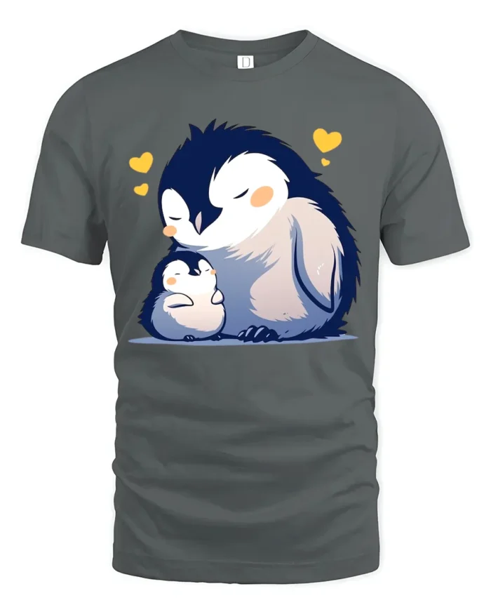 Loving Penguin T-Shirt Heartfelt Family - gray t-shirt on white background