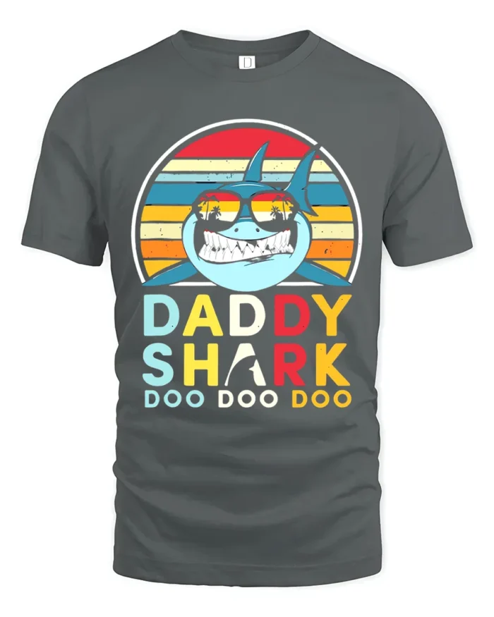 Daddy Shark Doo Fun Father Shark Shirt Now - gray t-shirt on white background