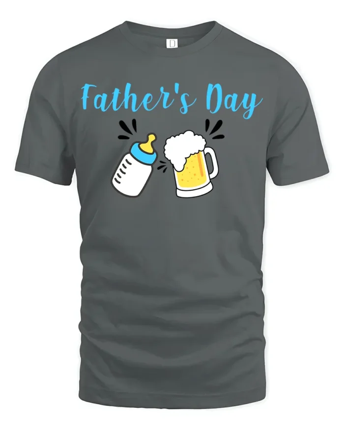 First Father’s Day Baby Bottle Beer Dad Shirt - gray t-shirt on white background