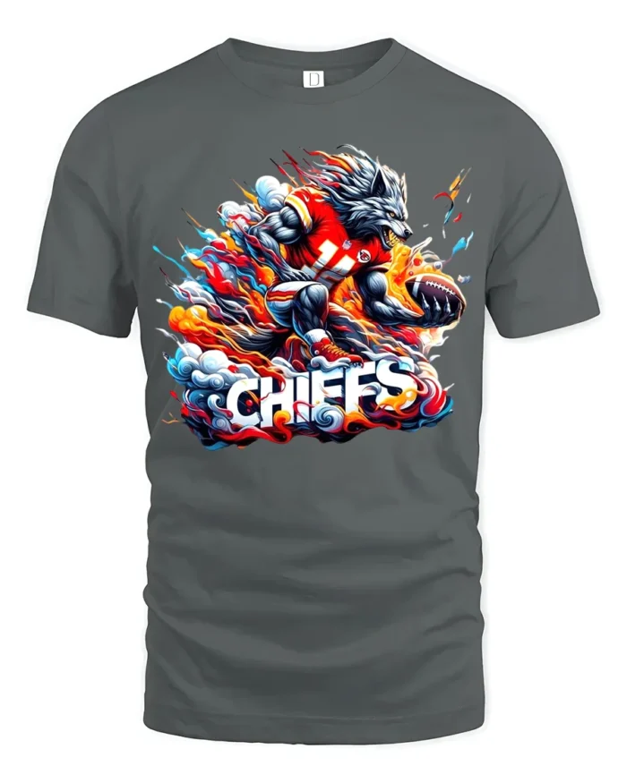 Wild Chiefs Wolf Football Fan Shirt - gray t-shirt on white background