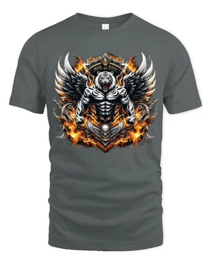 Mystic Tiger Wings Fierce Skull Animal Shirt - gray t-shirt on white background