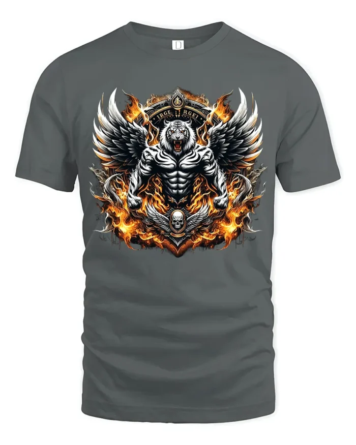 Mystic Tiger Wings Fierce Skull Animal Shirt - gray t-shirt on white background