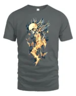 Winged Skull Fire Ethereal Skull Butterfly T-Shirt - gray t-shirt on white background
