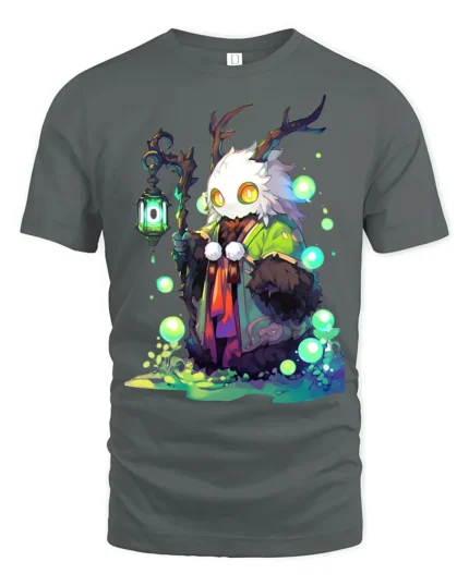 Enchanted Creature Forest Spirit Glow Eye Antler Tee - gray t-shirt on white background