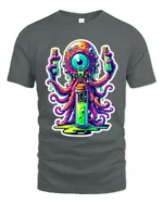 Neon Alien Brain Trippy Monster Glow Monster T-Shirt - gray t-shirt on white background