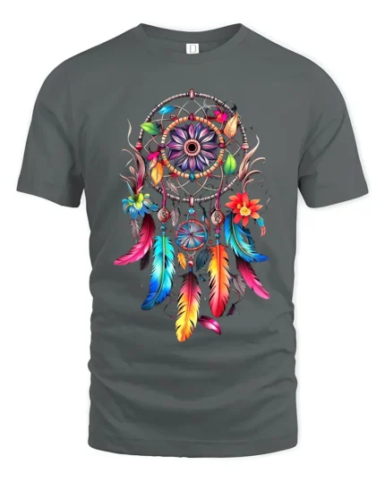 Spirit Catcher Colorful Native American Shirt - gray t-shirt on white background