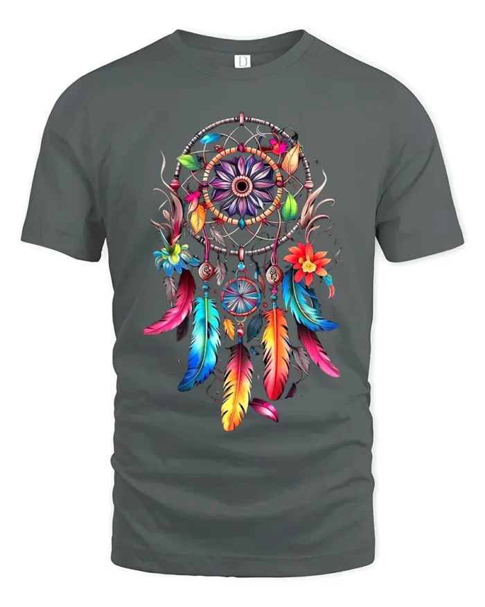 Spirit Catcher Colorful Native American Shirt - gray t-shirt on white background