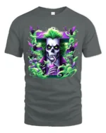 Creepy Joker Halloween Villain Skull Shirt - gray t-shirt on white background