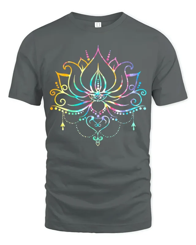 Rainbow Lotus Colorful Yoga Flower Zen T-Shirt - gray t-shirt on white background