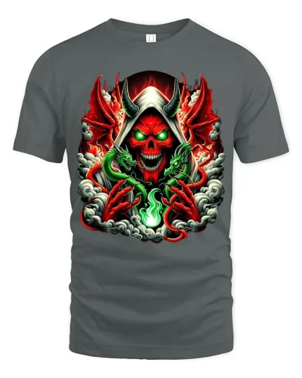 Infernal Skull T-Shirt Red Demon Green Dragon - gray t-shirt on white background