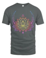 Celestial Lotus T-Shirt Moon Phase Yoga Zen - gray t-shirt on white background