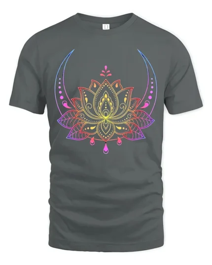 Celestial Lotus T-Shirt Moon Phase Yoga Zen - gray t-shirt on white background