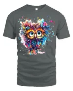 Vibrant Floral Owl Bohemian Style Colorful Bird T-Shirt for Nature Lovers - gray t-shirt on white background