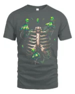 Mystic Skeleton Spirits Chained Glowing Ghosts and Ribcage Graphic Shirt - gray t-shirt on white background
