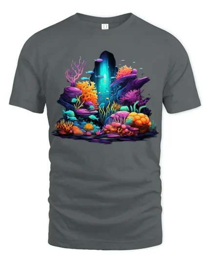 Underwater Paradise Colorful Ocean Scene - gray t-shirt on white background