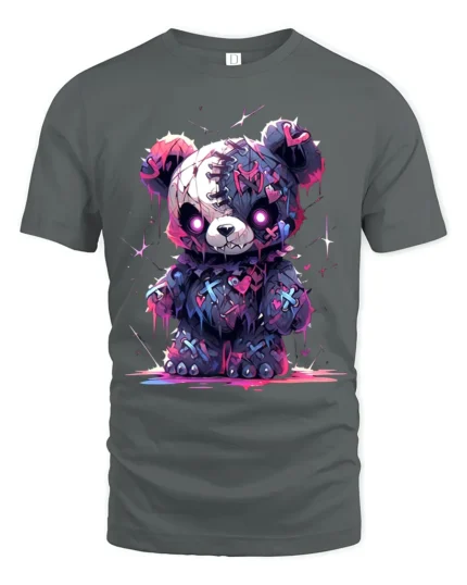 Spooky Cute Bear T-Shirt Creepy Kawaii Teddy Bear Design for Goth Lovers - gray t-shirt on white background