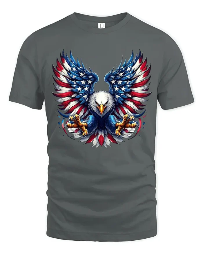 USA Eagle Wings Patriotic American T-Shirt - gray t-shirt on white background