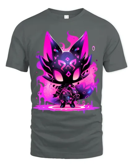 Neon Cat Creature Glowing Fantasy Animal T-Shirt - gray t-shirt on white background