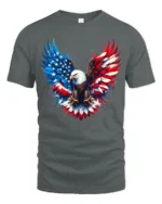 American Eagle Wings Patriotic USA Flag T-Shirt - gray t-shirt on white background