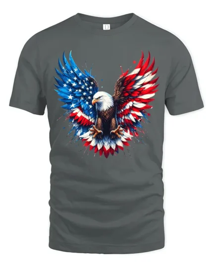 American Eagle Wings Patriotic USA Flag T-Shirt - gray t-shirt on white background