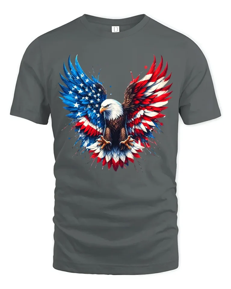 American Eagle Wings Patriotic USA Flag T-Shirt - gray t-shirt on white background