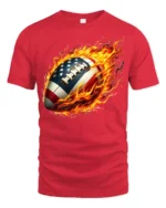 Flaming USA Football Patriotic Game T-Shirt - red t-shirt on white background
