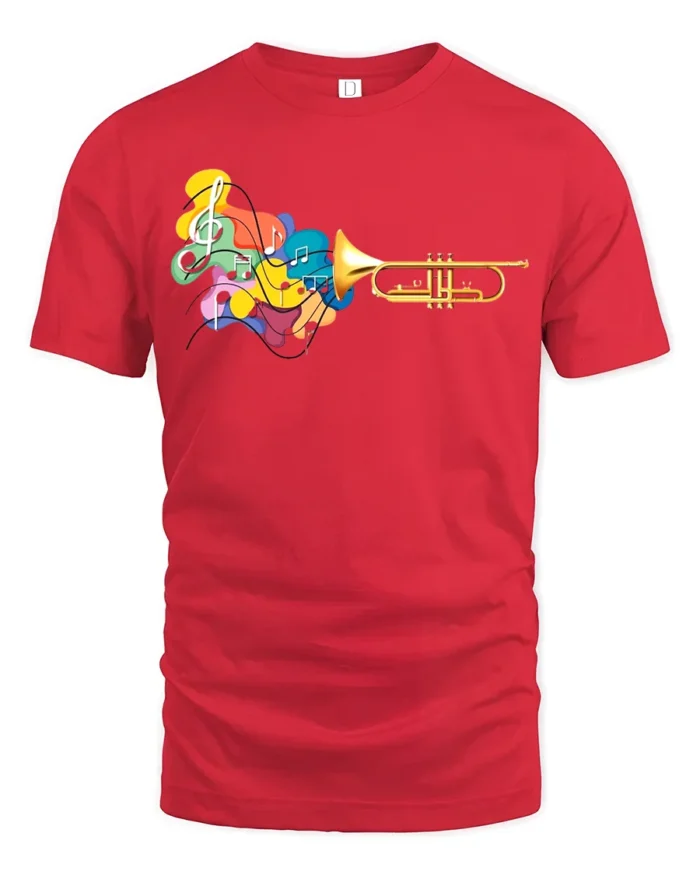 Trumpet Music Colorful Jazz Lover T-Shirt - red t-shirt on white background