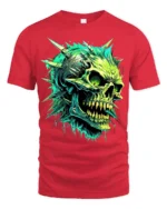 Radioactive Skull T-Shirt Edgy Green Skull - red t-shirt on white background