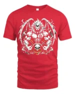 Warrior Lion T-Shirt Muscular Lion Skull Design - red t-shirt on white background