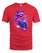 Neon Heart Vibrant Anatomical Love T-Shirt - red t-shirt on white background