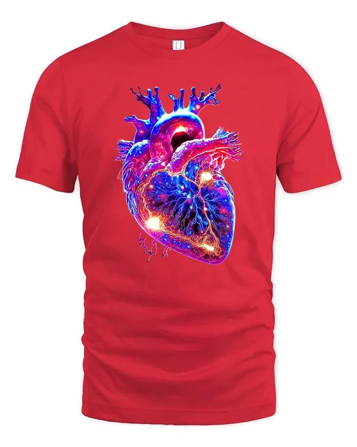 Neon Heart Vibrant Anatomical Love T-Shirt - red t-shirt on white background
