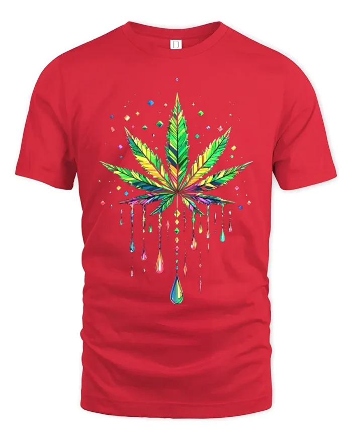 Psychedelic Leaf Colorful Marijuana T-Shirt - red t-shirt on white background